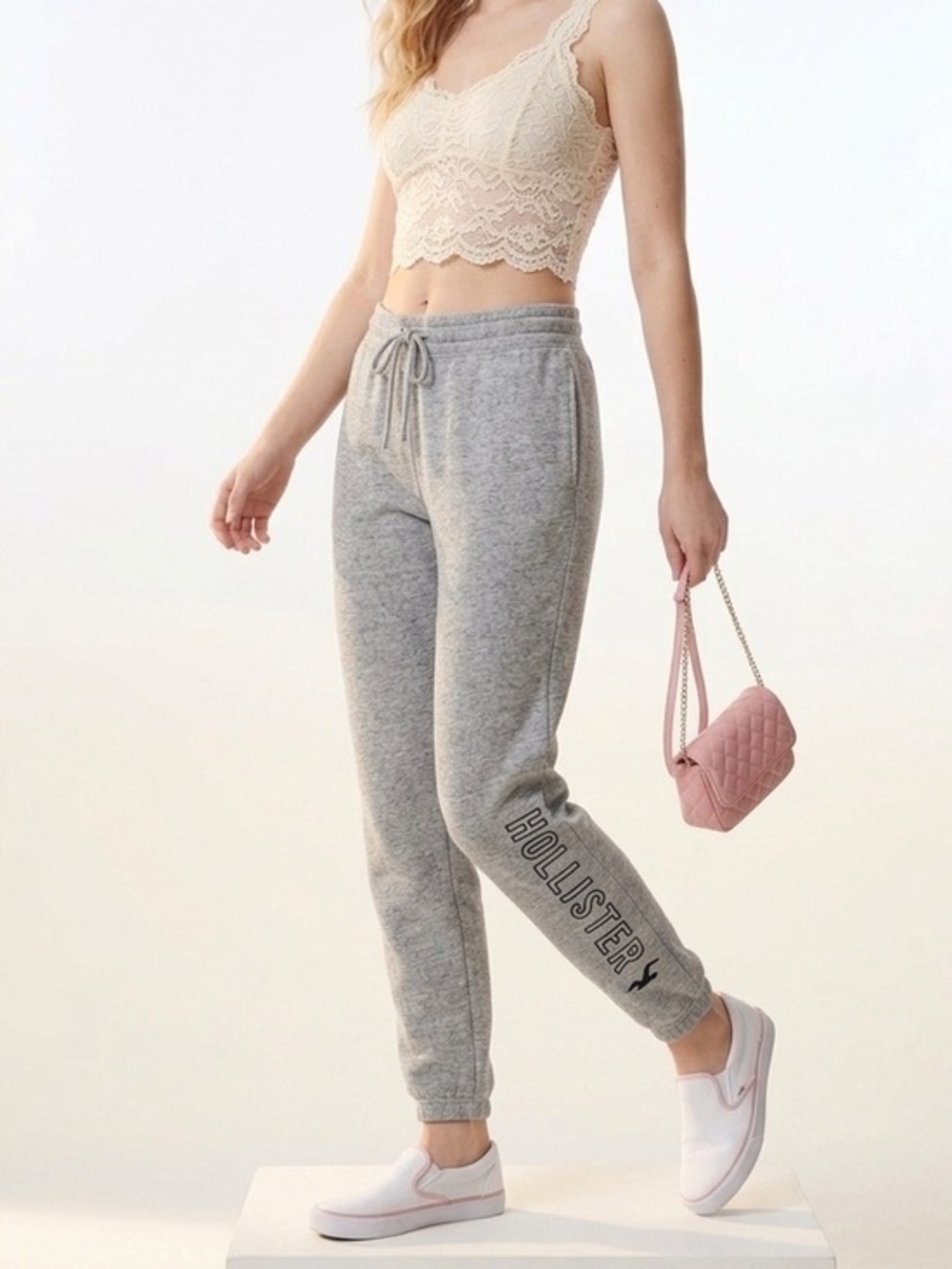 Hollister Ultra Highrise Gray Logo Sweat Pants Size Small Cotton